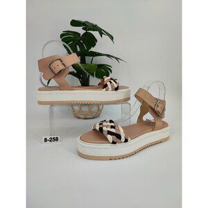 AGL Women's Mirea Platform Ankle Strap Beige Leather Sandal Size 8.5 US